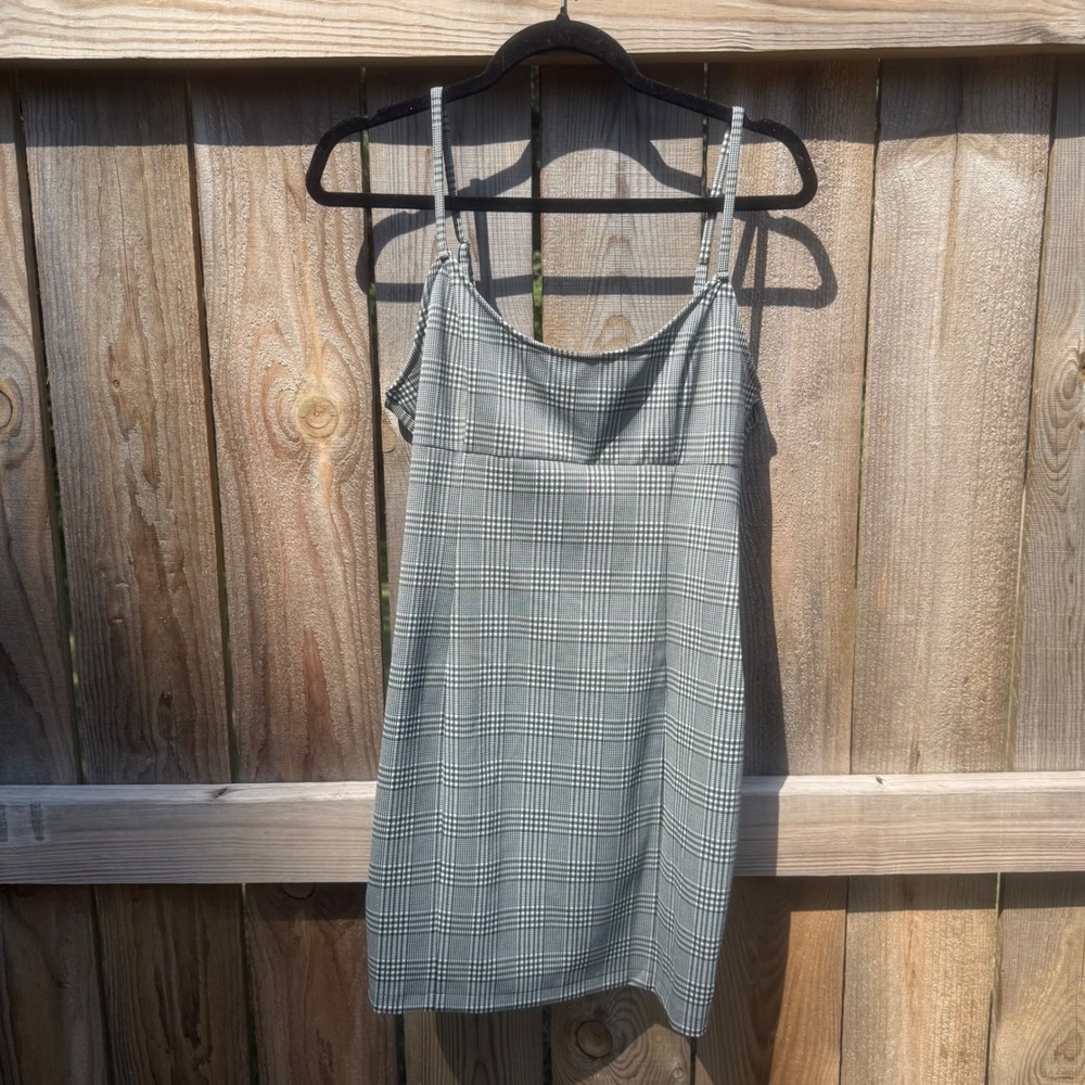 Forever 21 Grey Plaid Mini Dress Sleeveless Bodycon Adjustable Straps Large